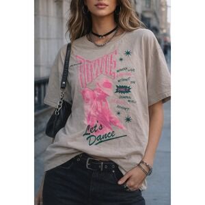 David Bowie Lets Dance Graphic Tee XXL Band Shirt Rock Music Pink